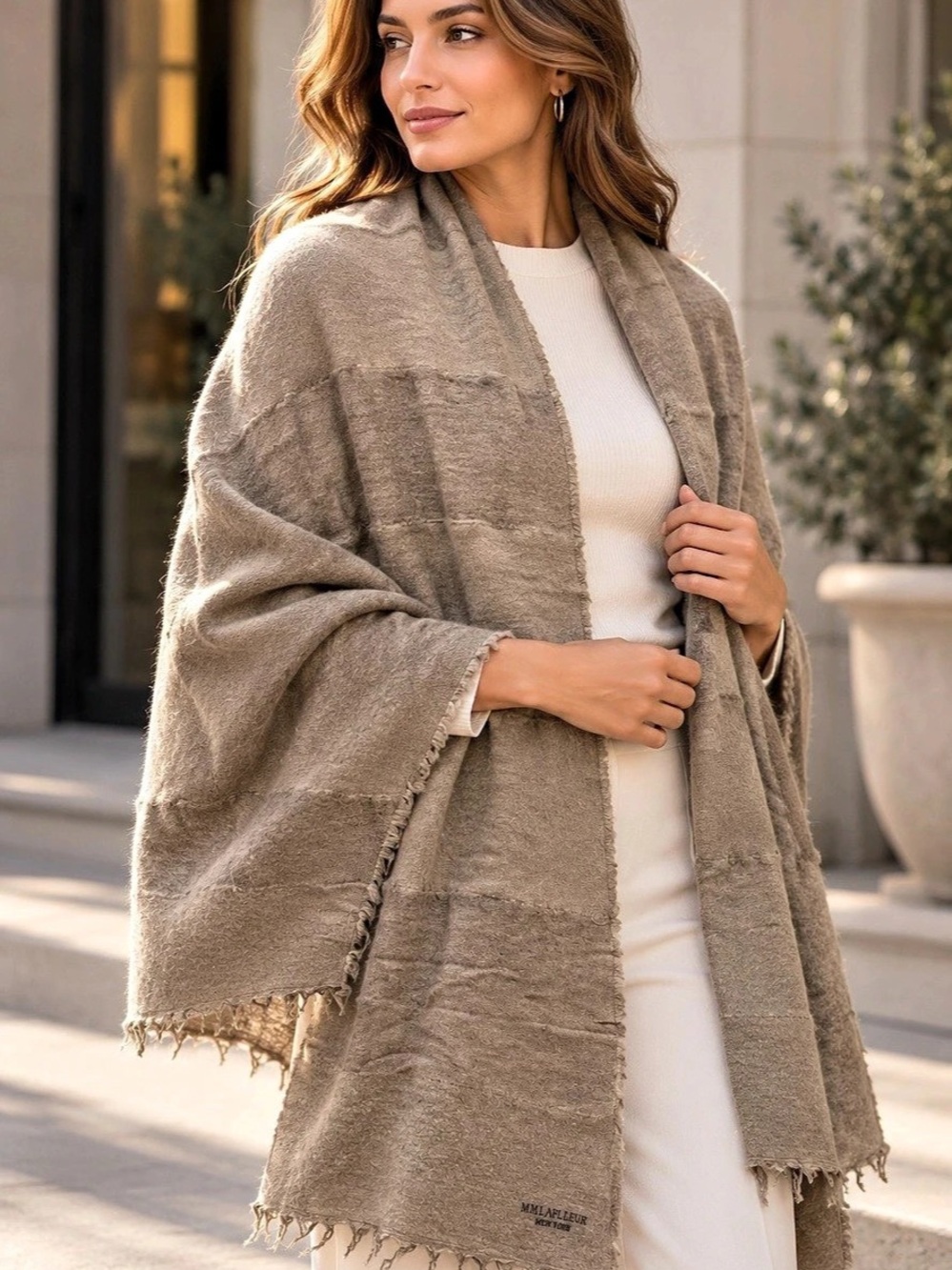 MM Lafleur Wool Blend Wrap in Brown